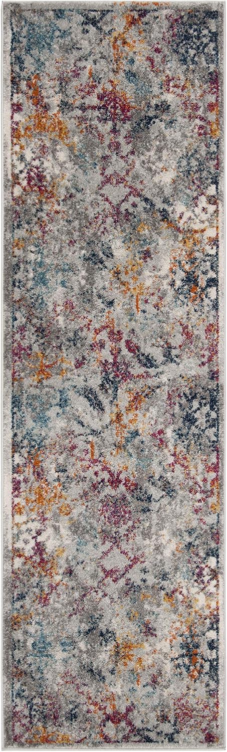 SAFAVIEH Madison Collection Runner Rug - 2'3" x 8', Light Grey & Fuchsia, Boho Chic Distressed Design, Non-Shedding & Easy Care, Ideal for High Traffic Areas in Living Room, Bedroom (MAD159R)