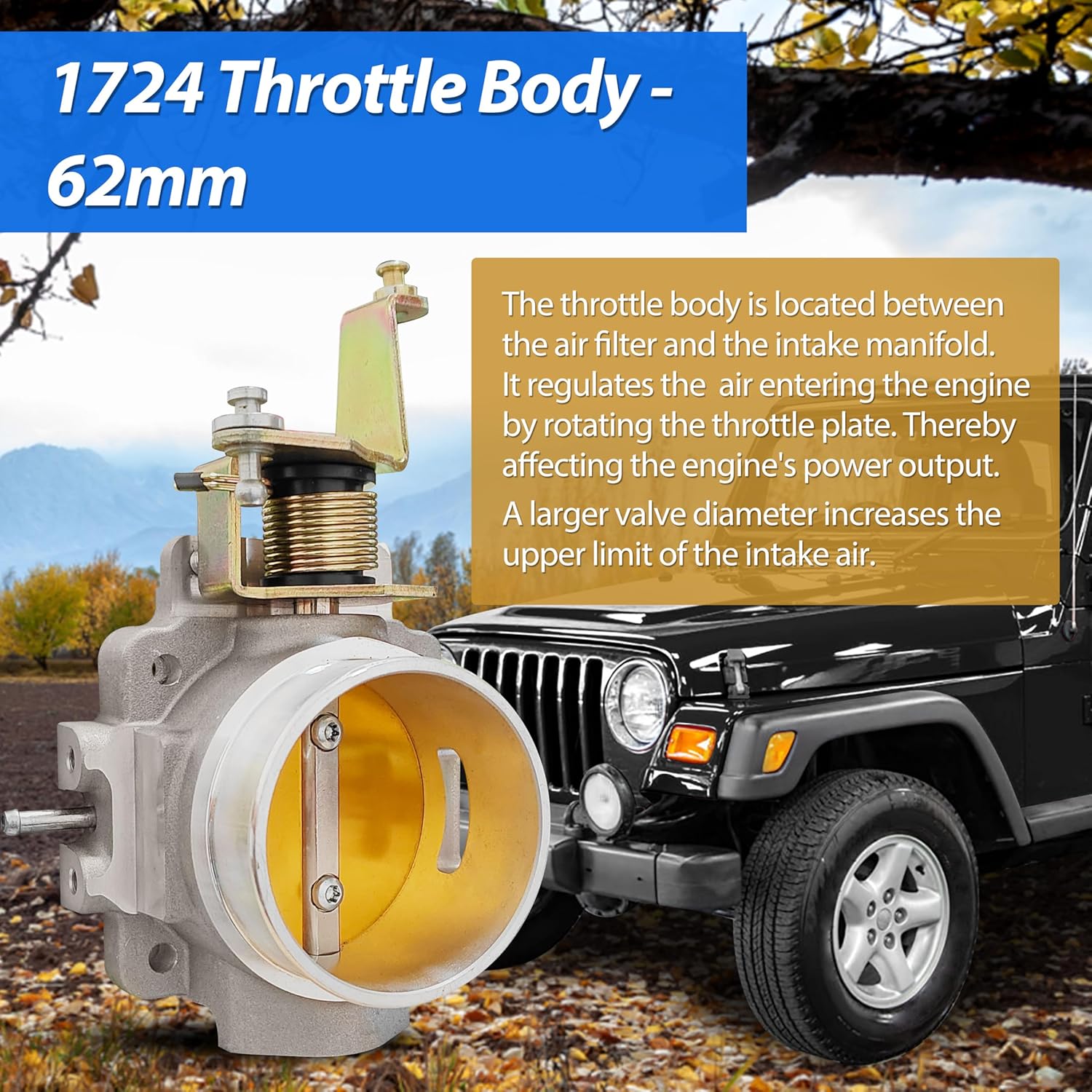 1724 62mm Throttle Body for High Flow Power Plus Series, Replacement for BBK Compatible With 1991-2003 Jeep 4.0L and 1998-2001 Cherokee 4.0L