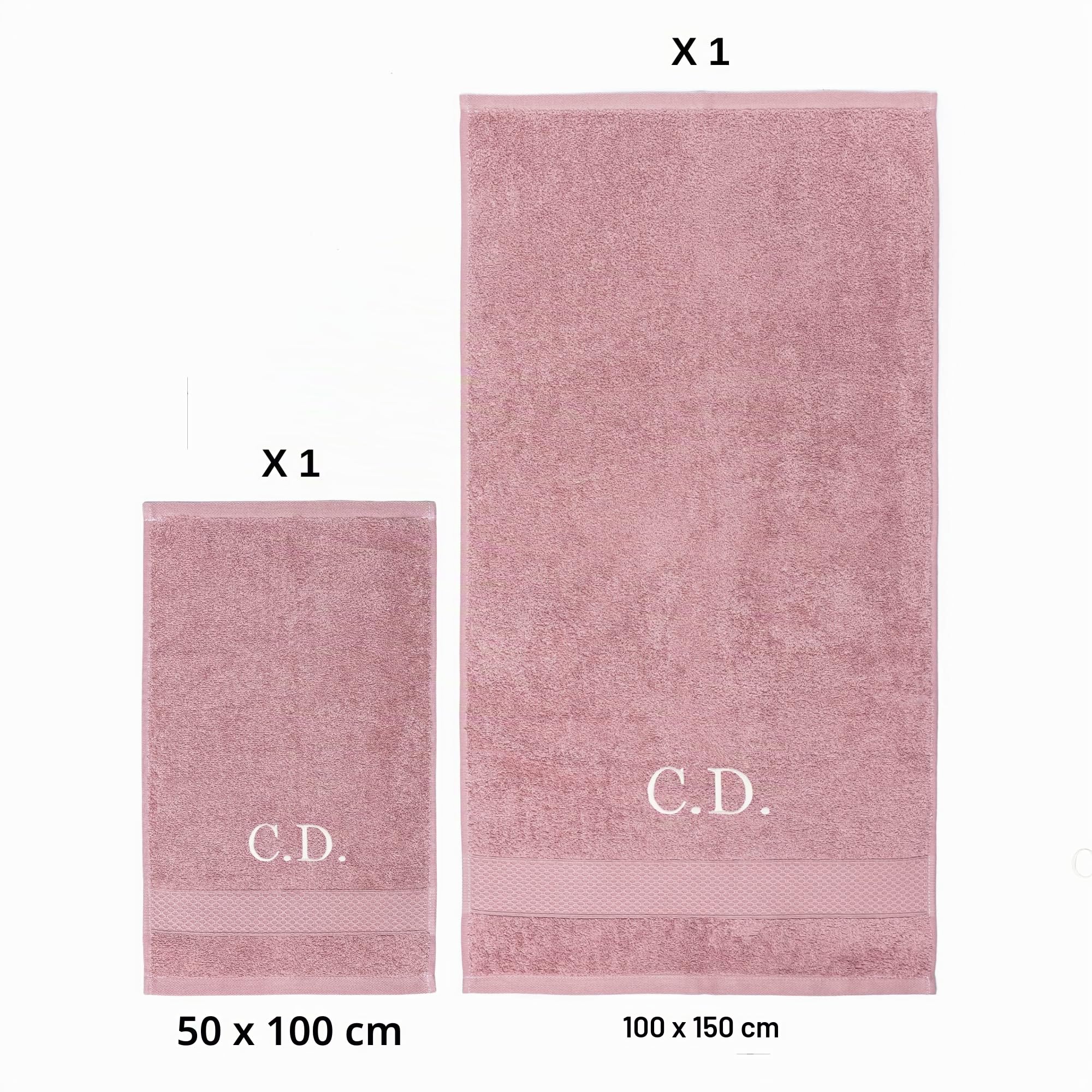 Nenel Juego de Toallas Personalizadas Bordadas – Toallas de baño con Nombre o Iniciales Bordado - Suaves y Absorbentes, 100% algodón (1 Toalla de Lavabo + 1 Toalla de Baño Grande, Rosa Maquillaje)