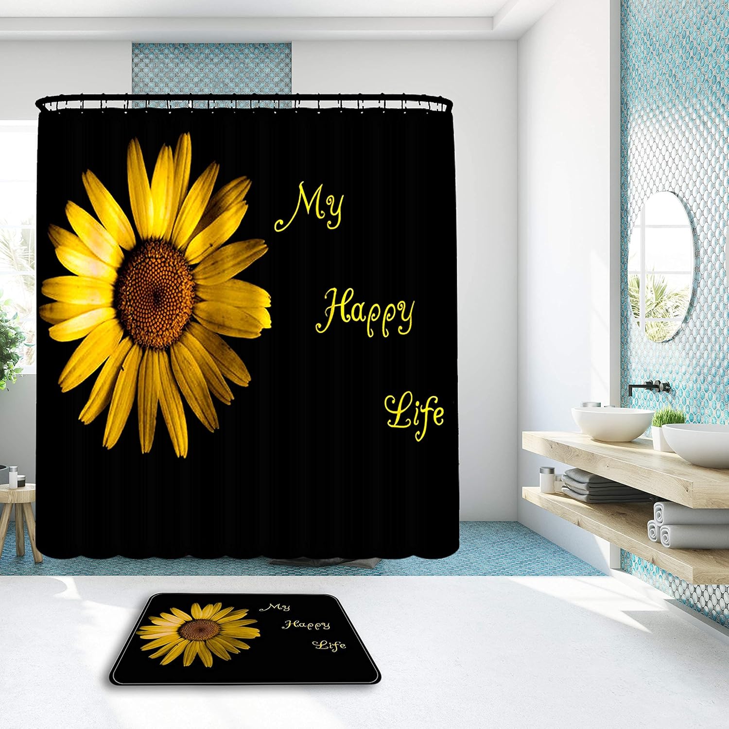 My Happy Life Sunflower Shower Curtain Set w/ Memory Foam