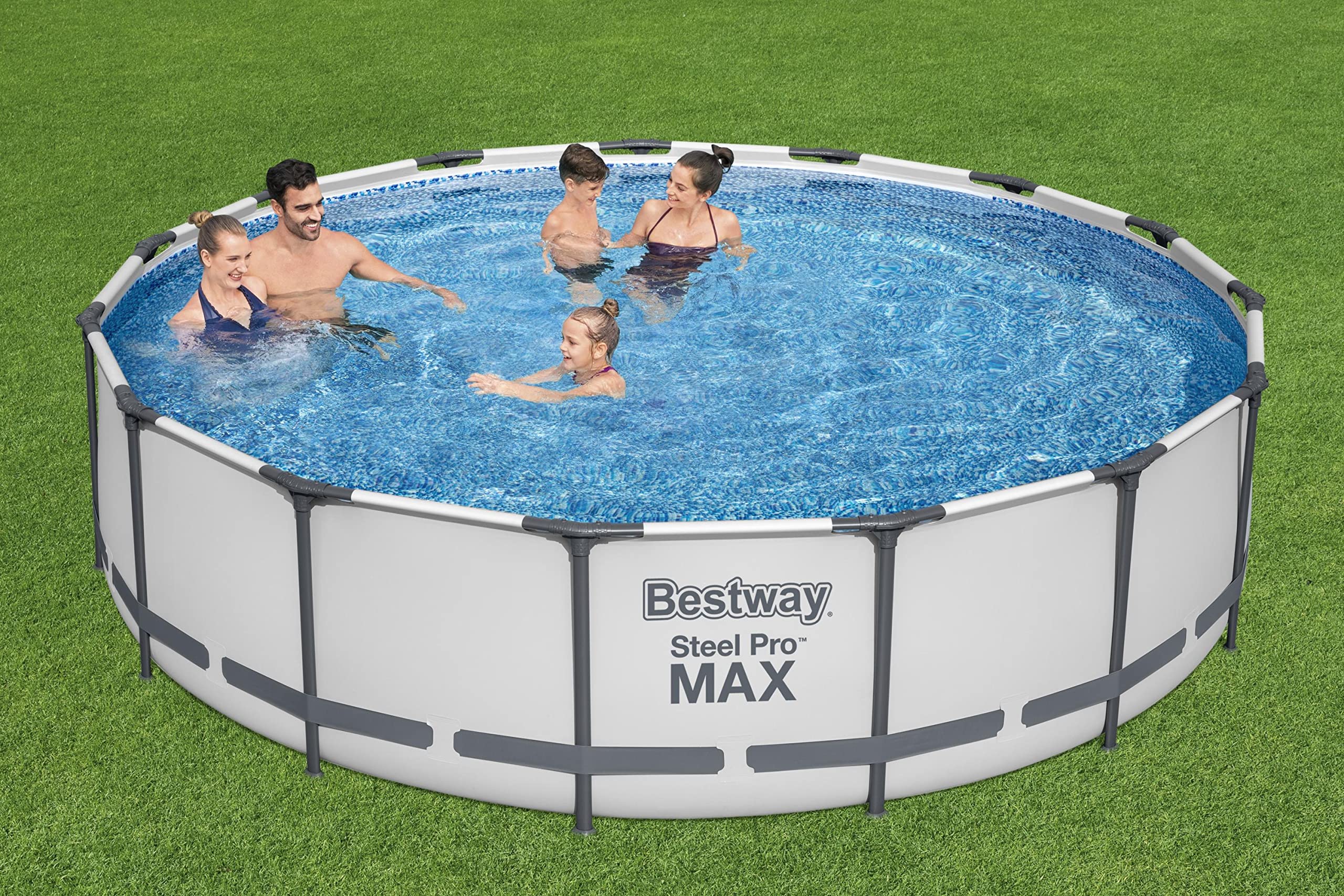 Bestway Steel PRO Max Frame Pool Set Completo con Pompa Filtro Ø 457 x 107 cm, Grigio Chiaro, Rotondo