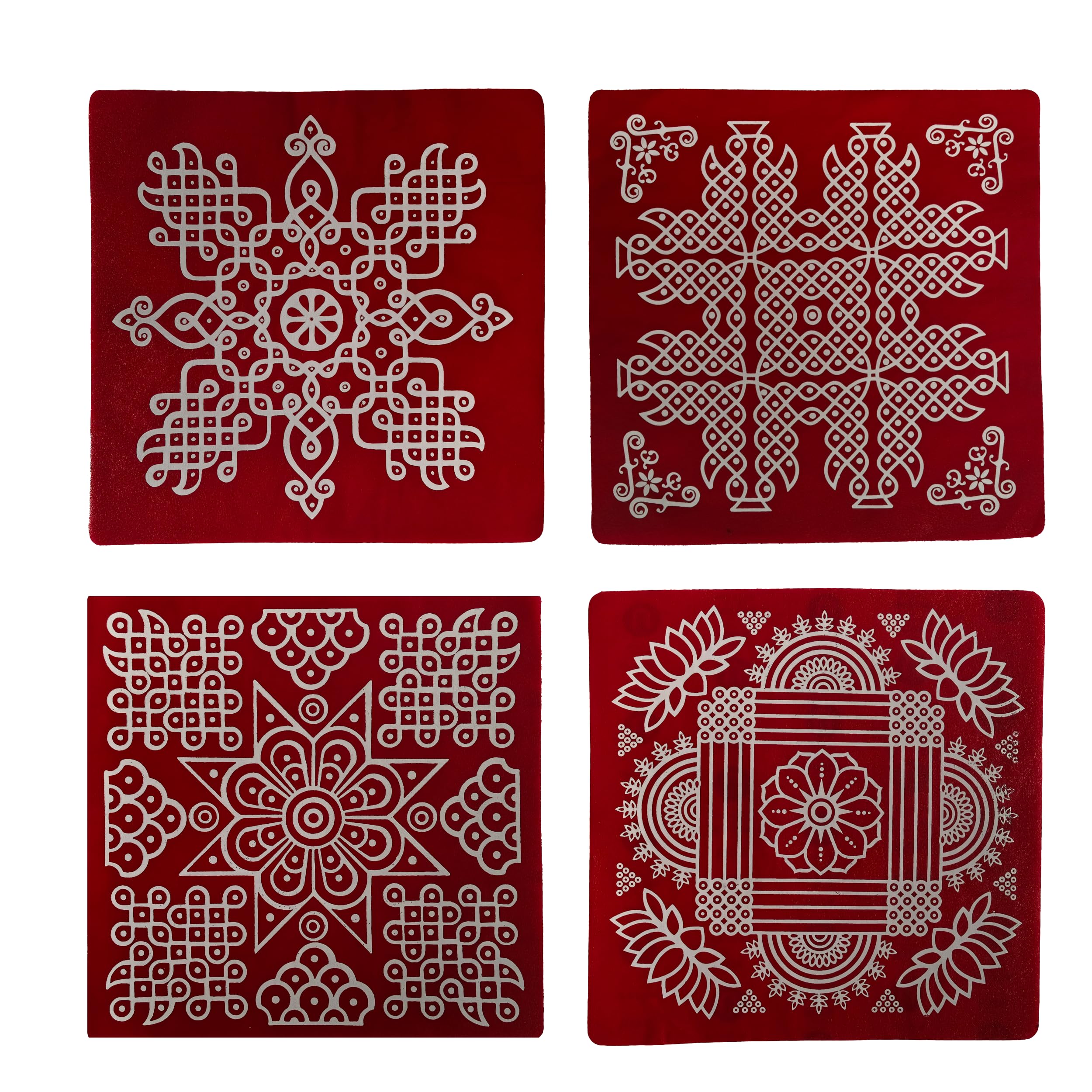 Premium Small Size Rangoli Stickers/Maroon kolam Sticker/Rangoli Stickers for Pooja Room/Floor Hall Decor Waterproof PVC Vinyl/Self-Adhesive (L 24 X W24 Cm) (Combo Pack of 4 Stickers) (Design 3)-image-19
