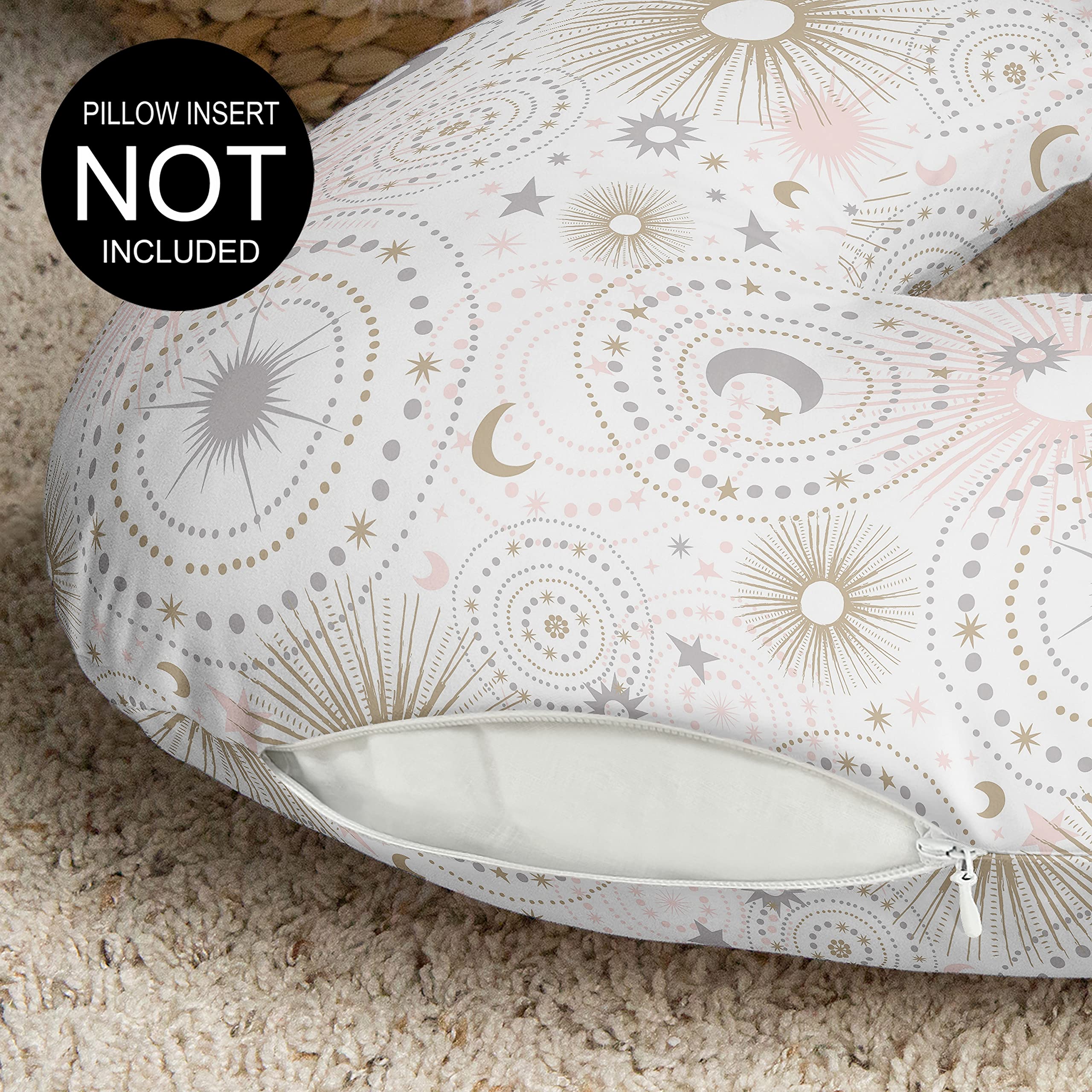 Sweet Jojo Designs Funda de almohada para lactancia materna con estrella y luna para bebé recién nacido o lactancia materna (almohada no incluida) – Rosa dorado y gris celestial estrellas