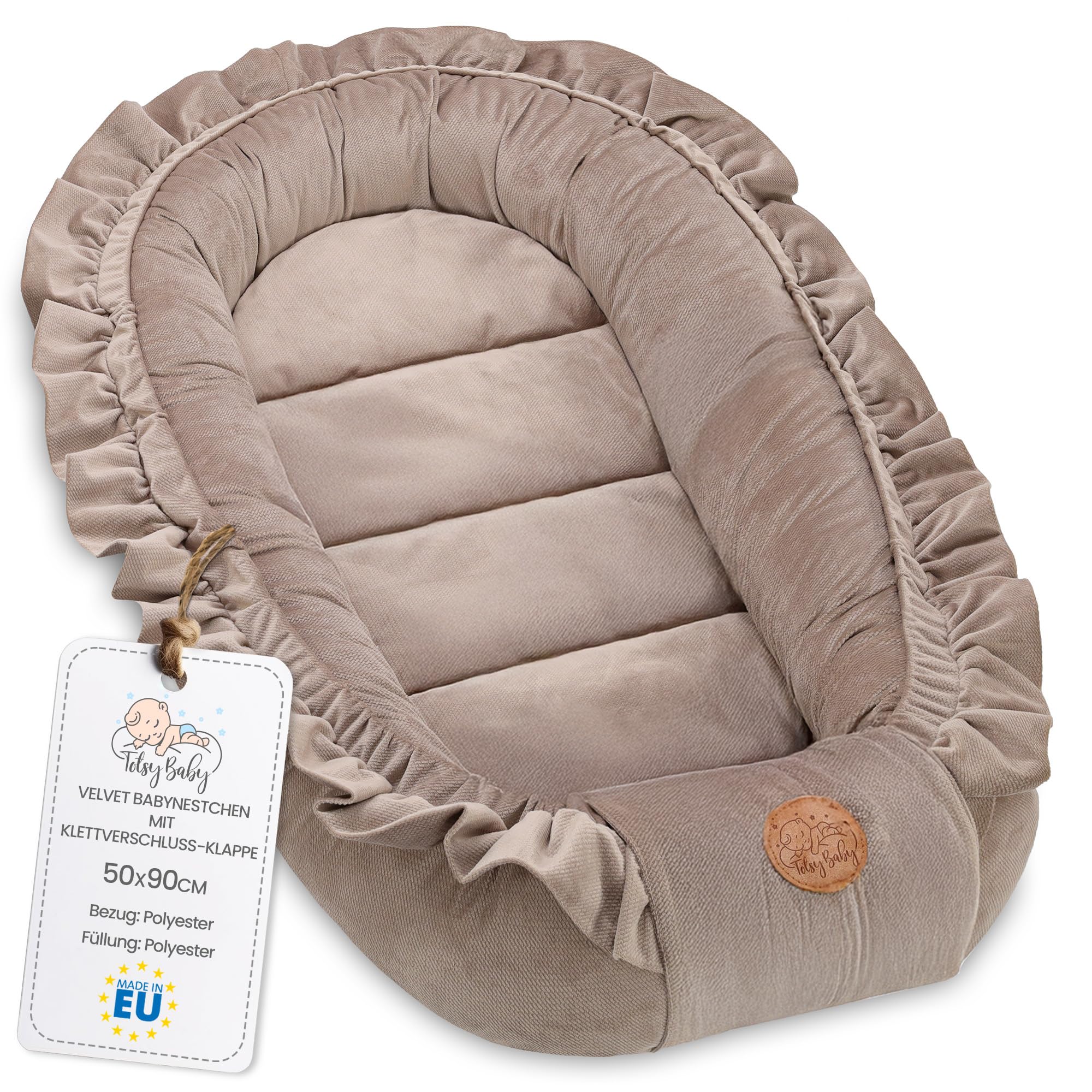 Riduttore lettino neonato - 90x50 cm nido culla pod cocoonababy babynest antisoffoco per bambina e bambino baby nest per neonati Velvet Beige