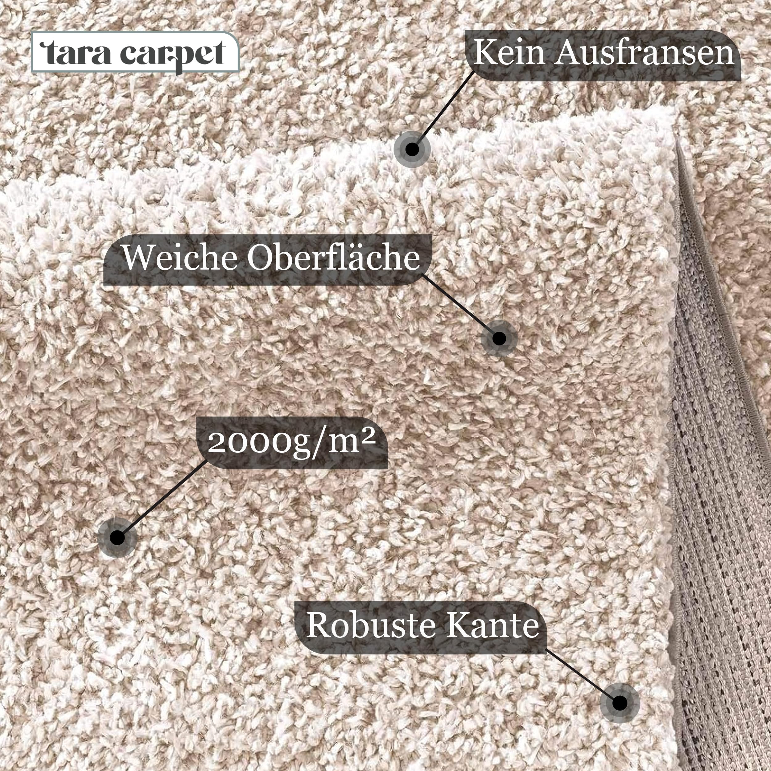 Taracarpet Shaggy Teppich Wohnzimmer Venezia Hochflor Langflor Teppiche modern Creme 160x230 cm