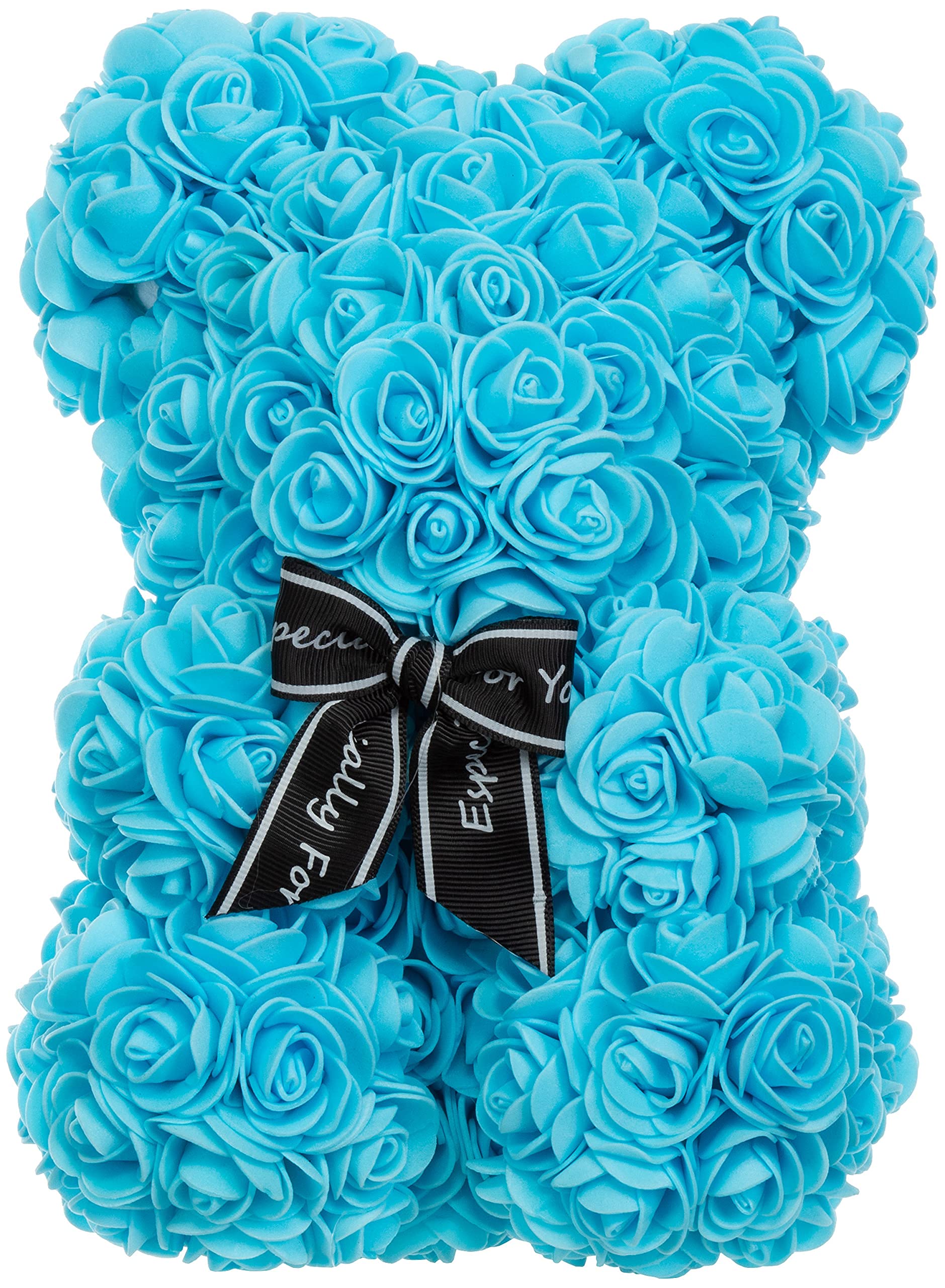Brandsseller Orsetto in Rose Artificiali 25x16 cm – Orsetto Decorativo in Fiori di Seta, Regalo Romantico per San Valentino, Compleanno, Matrimonio – disponibile anche con Confezione Regalo – Blu
