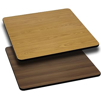 EMMA + OLIVER 42" Sq Natural/Walnut Reversible Laminate Table Top
