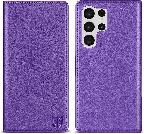 ZZXX Funda tipo cartera para Samsung Galaxy S22 Ultra con bloqueo RFID, soporte de ranura para tarjetas, funda protectora de cuero magnético fuerte