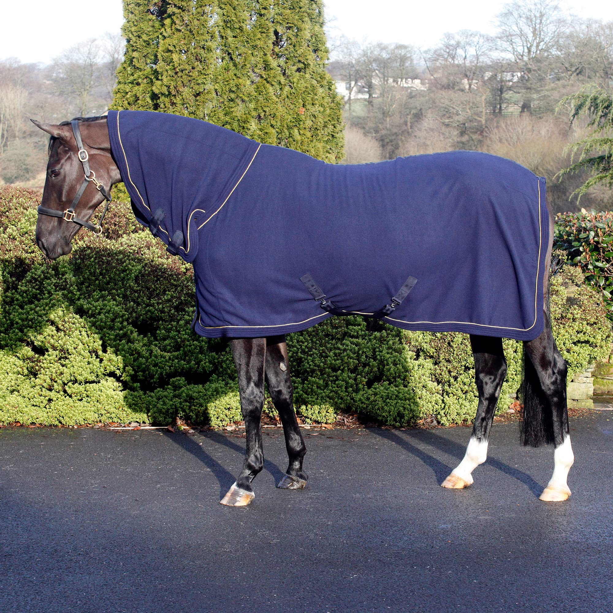 Masta Horse Fleece Combo Rug with Neck - Protective Super Soft Sheet for Horses - Equestrian Show Travel Blanket - Breathable Anti-Rub lining - Navy Blue, Size 6ft 3inch