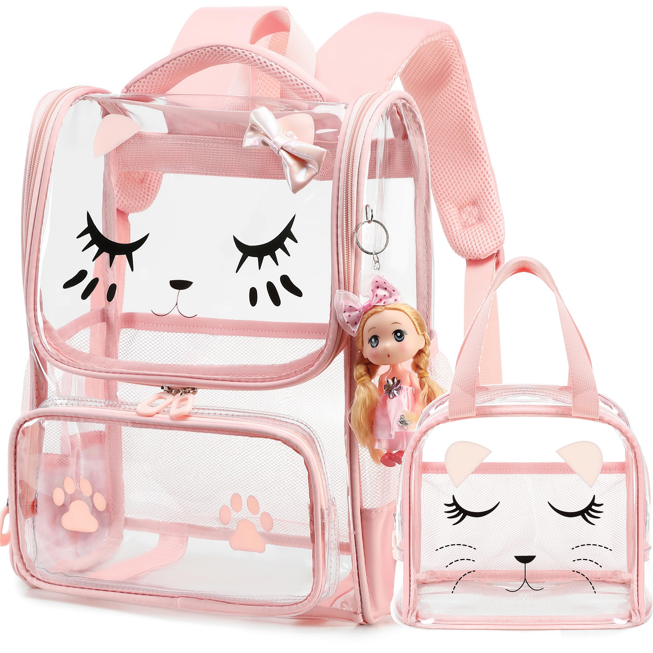 AO ALI VICTORY clear backpack Girls with Tote Bag Heavy Duty PVC Transparent Cute Backpack for Kids Toddler Preschool Bookbags Elementary School Bags