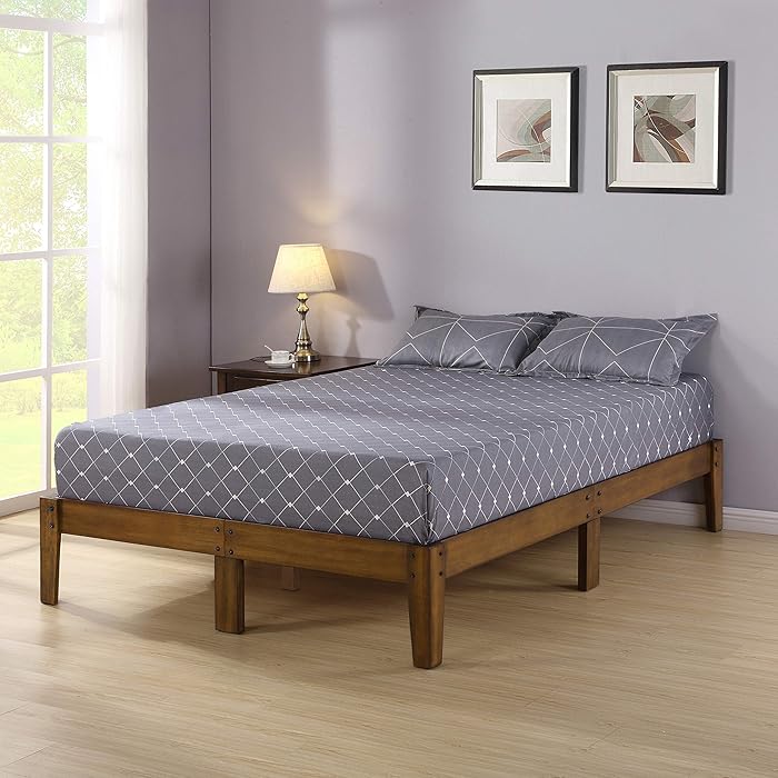 Buy Olee Sleep Smart Wood Platform Bed Frame, Queen, Light Brown Online