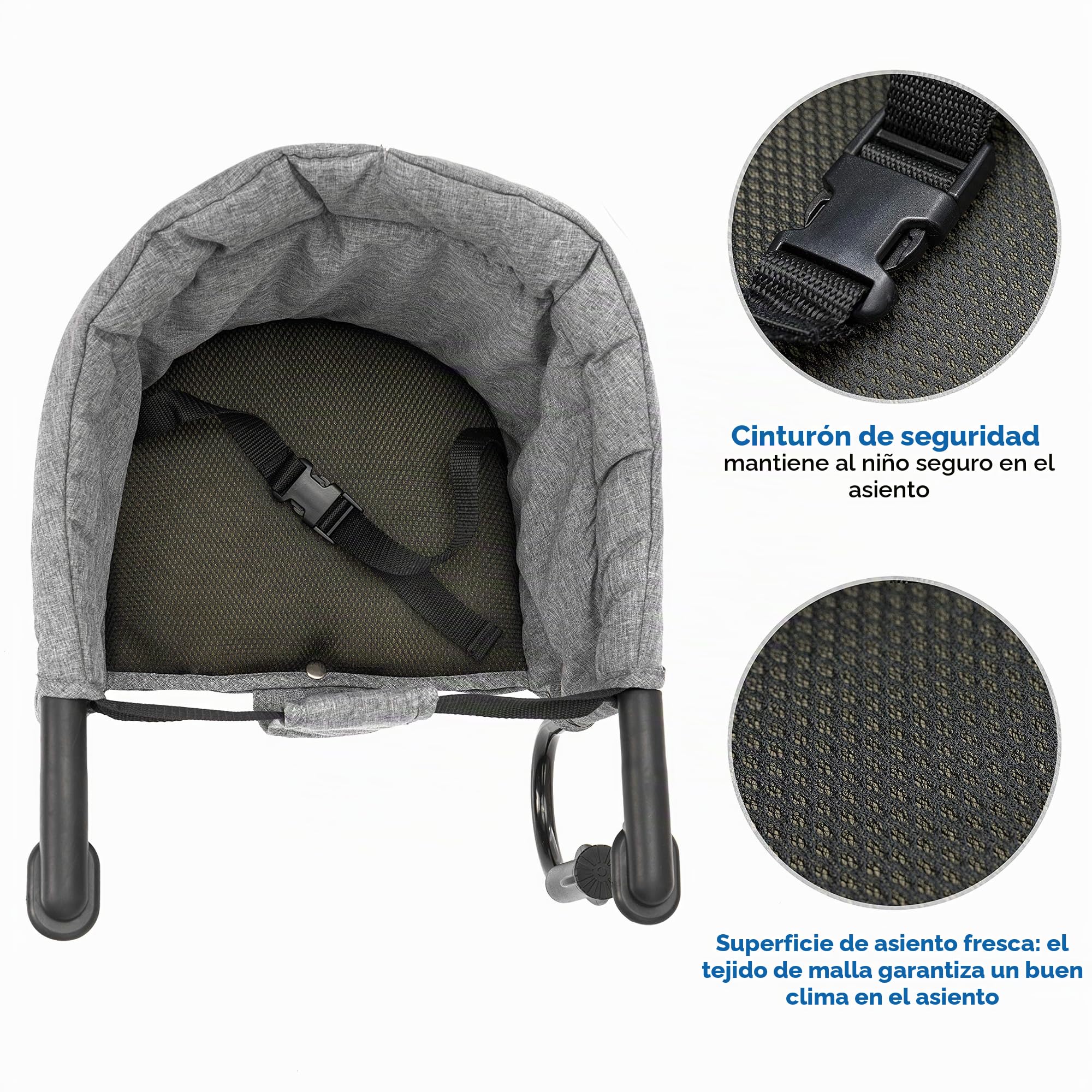 Fillikid Trona Portatil Bebe Plegable, Silla Ajustable a la Mesa con Enganches Antideslizantes, Asiento de Mesa hasta 15 kg, Bolsa de Transporte - Gris