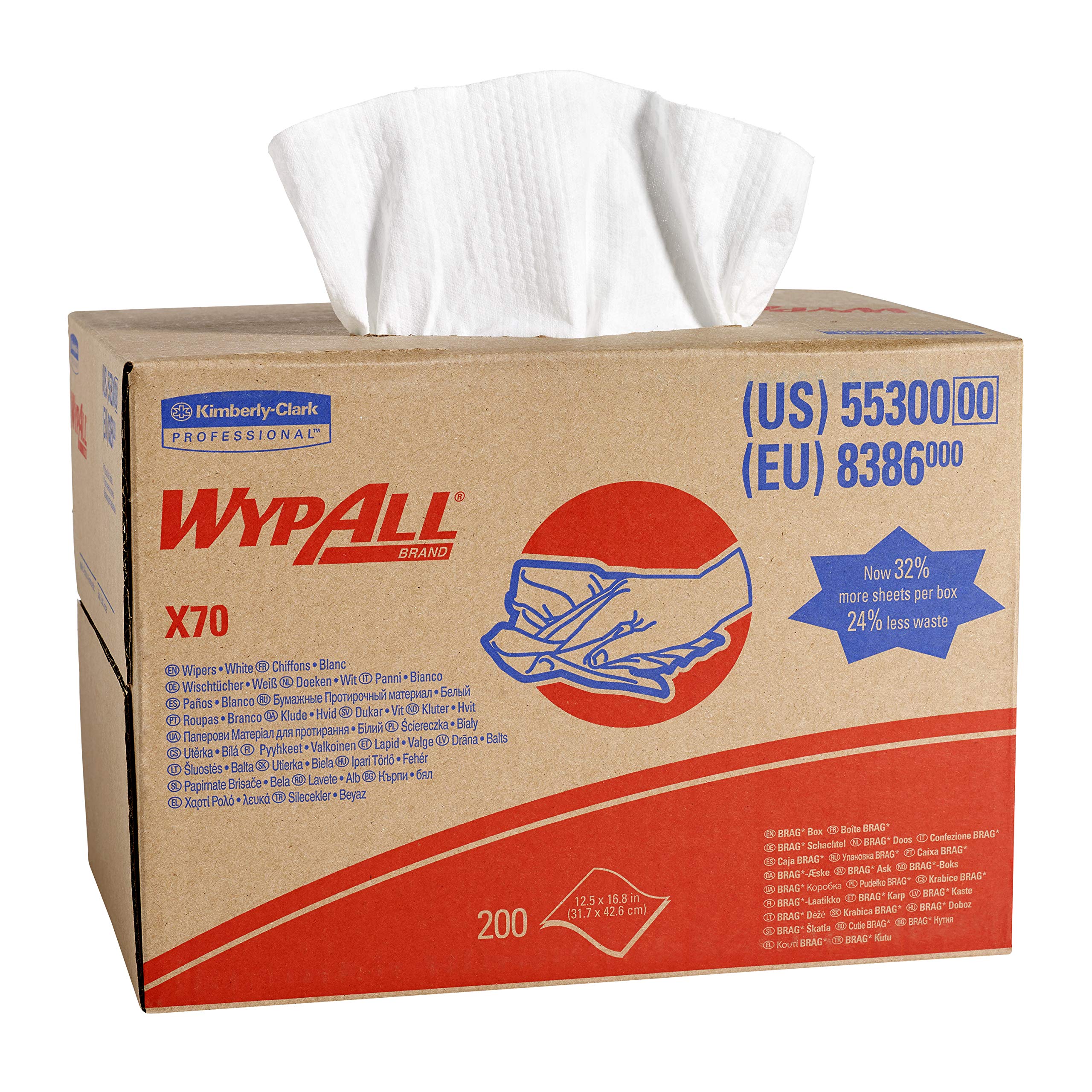 WypAll PowerClean X70 Cloths Medium Duty Wipes (55300), Brag Box, Long Lasting Towels, White (1 Pack of 192 Sheets, 192 Sheet Total)