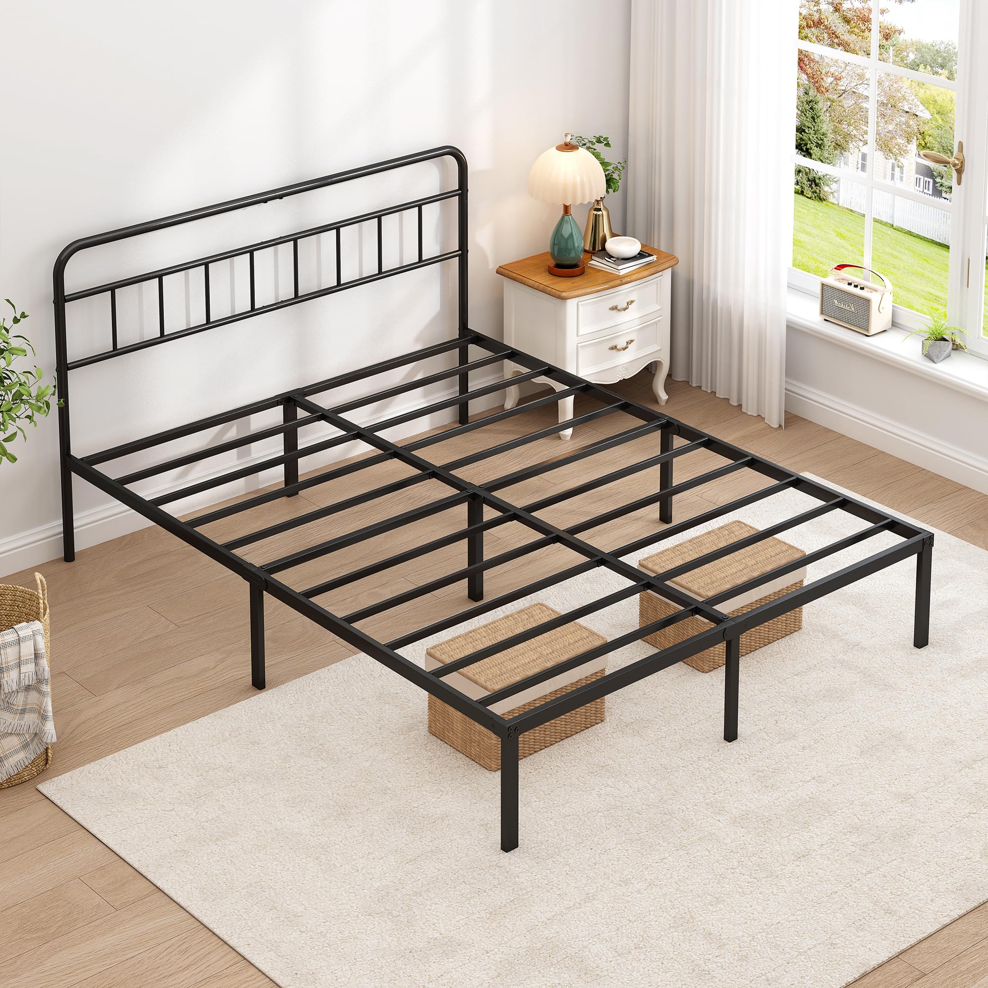 Ziguxiao Full Bed Frame with Classin Headboard, Black — product photo