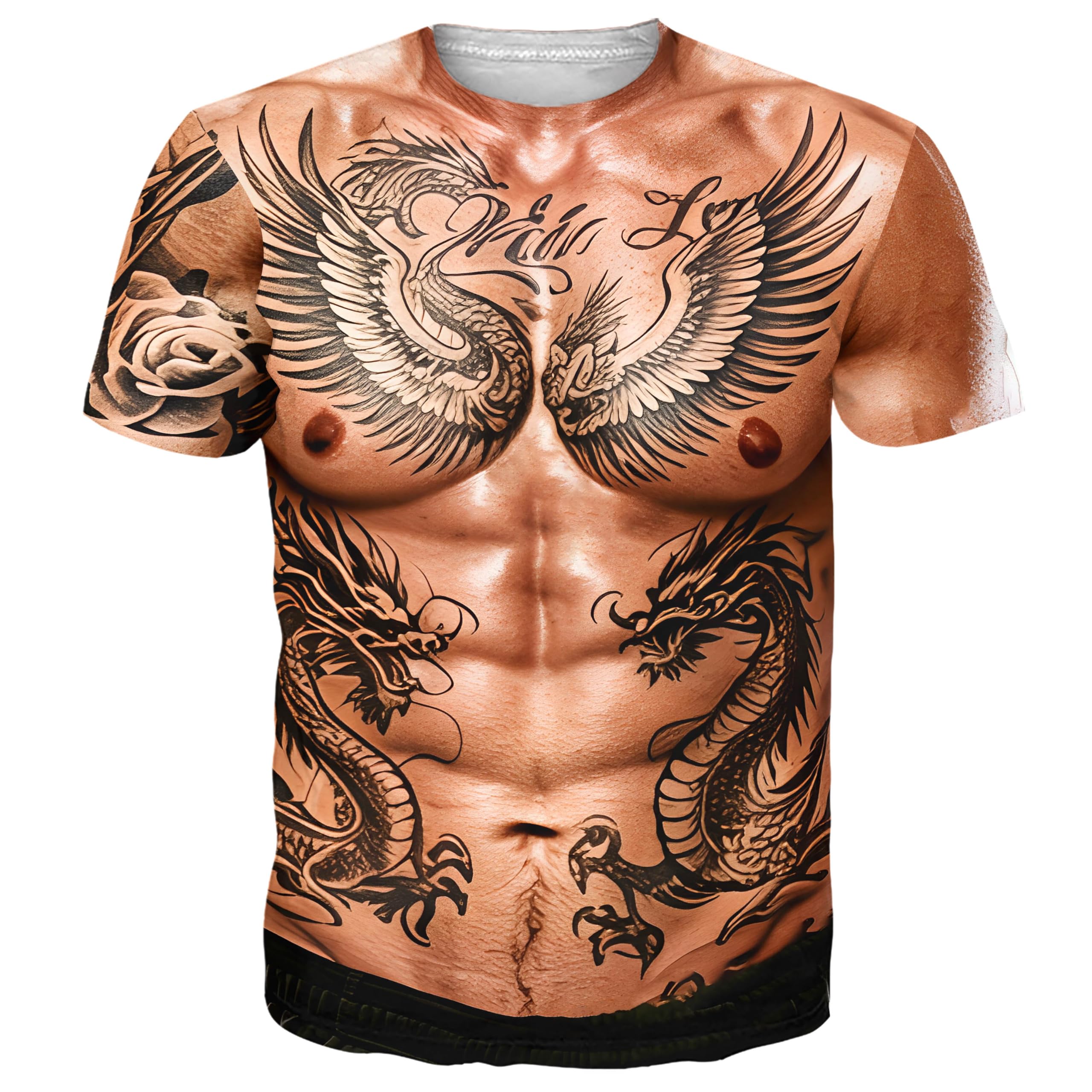 Goodstoworld Unisex 3D Fake Abs T Shirts Shredded Chest Printed Short Sleeve Costume Novelty Tees Shirt