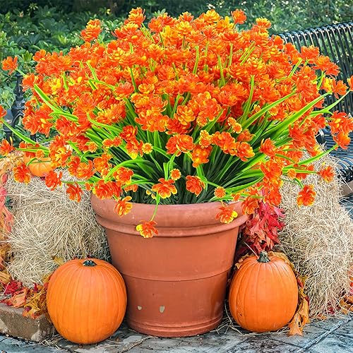 AmyHomie 20 paquetes de flores artificiales de otoño para exteriores, resistentes a los rayos UV, flores de plástico falsas, flores silvestres,