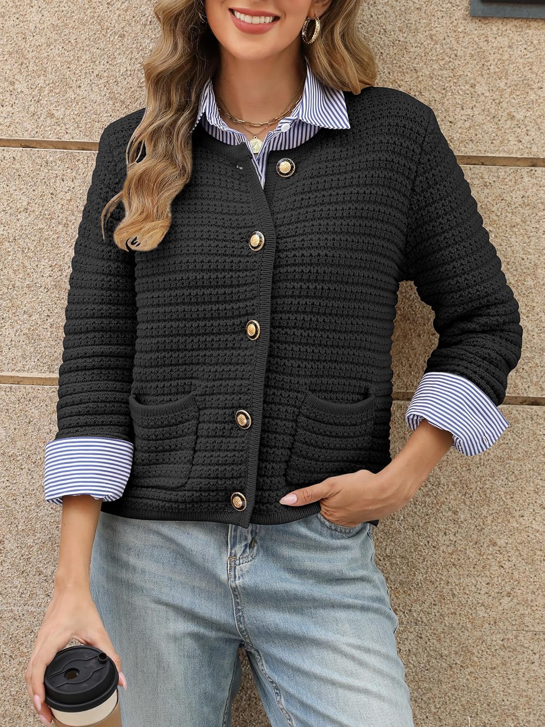 Womens Open Front Cardigan Sweaters 2025 Fall Winter Button Down Long Sleeve Chunky Knit Cardigans - Image 2