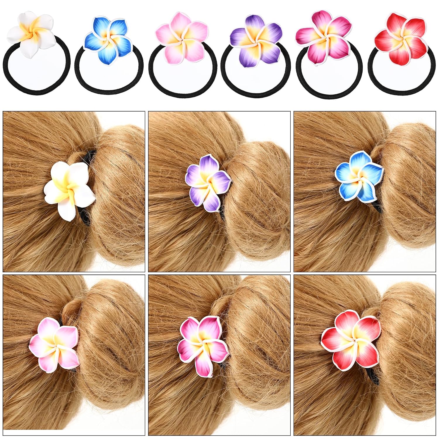 LALAFINA 36Pcs Plumeria Hair Ties Hawaiian Flower Hair Ropes Assorted Colors Beach Flower Headpieces for Women and Girls