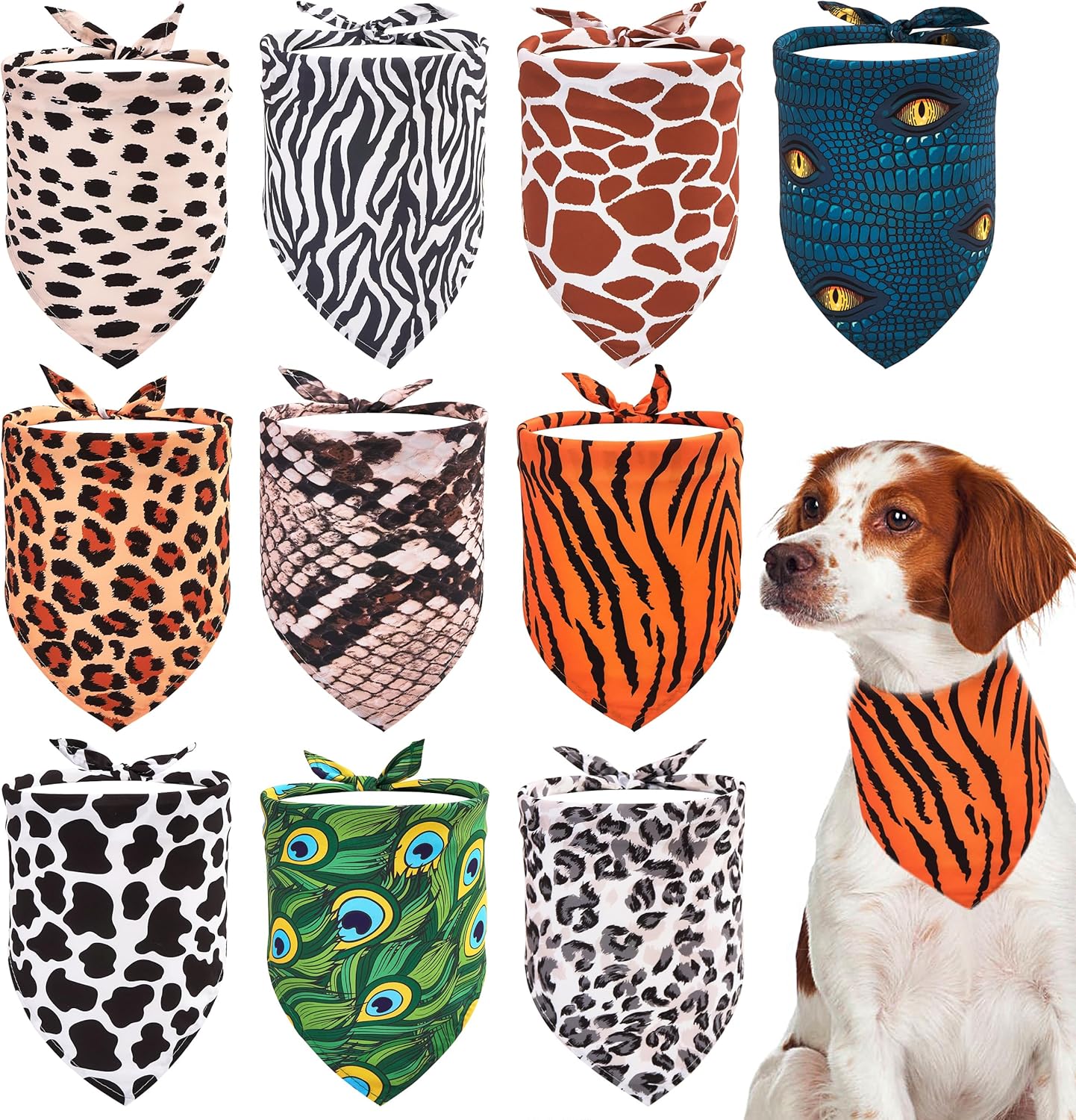 JpGdn 10PCS Dog Bandanas Large Animal Print Triangle Bibs