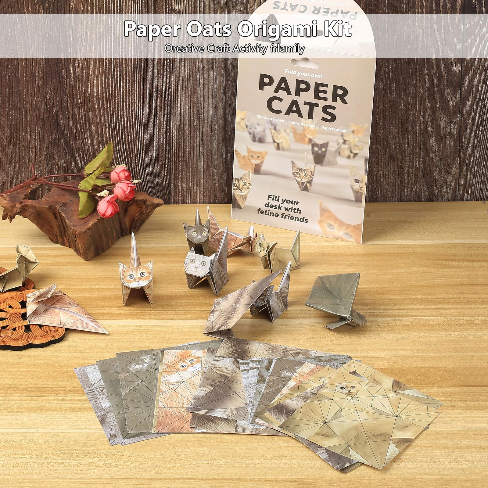 Nicooniu Carta Per Origami Fai Da Te – 50 Fogli Con Simpatici Gatti Da Piegare, Attività Creativa Per Adulti E Bambini, Decorazione Scrivania - 5