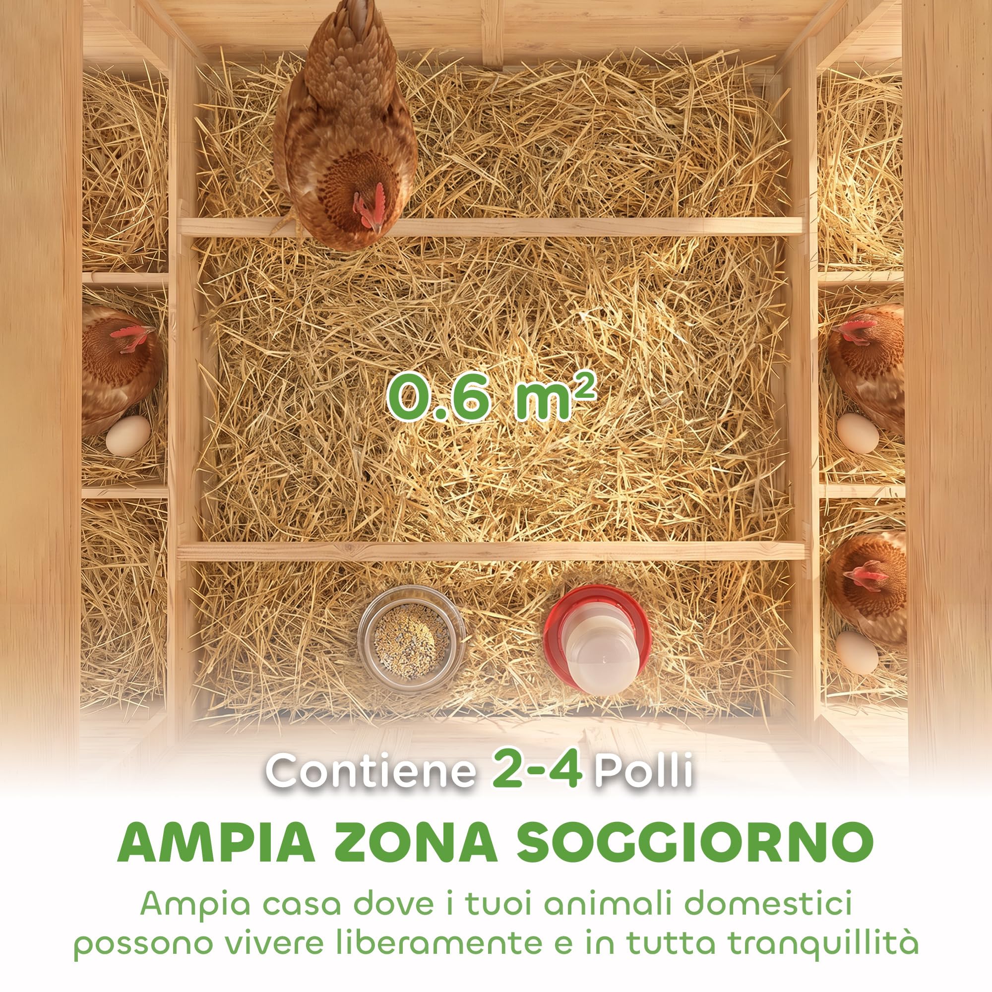 PawHut Pollaio in Legno con 2 Nidi, Pollaio per Galline da Esterno con Tetto Apribile Impermeabile, Vassoio Estraibile e Trespoli, Casetta per 2-4 Galline, Anatra, Giardino, 150x100x96.5 cm, Giallo