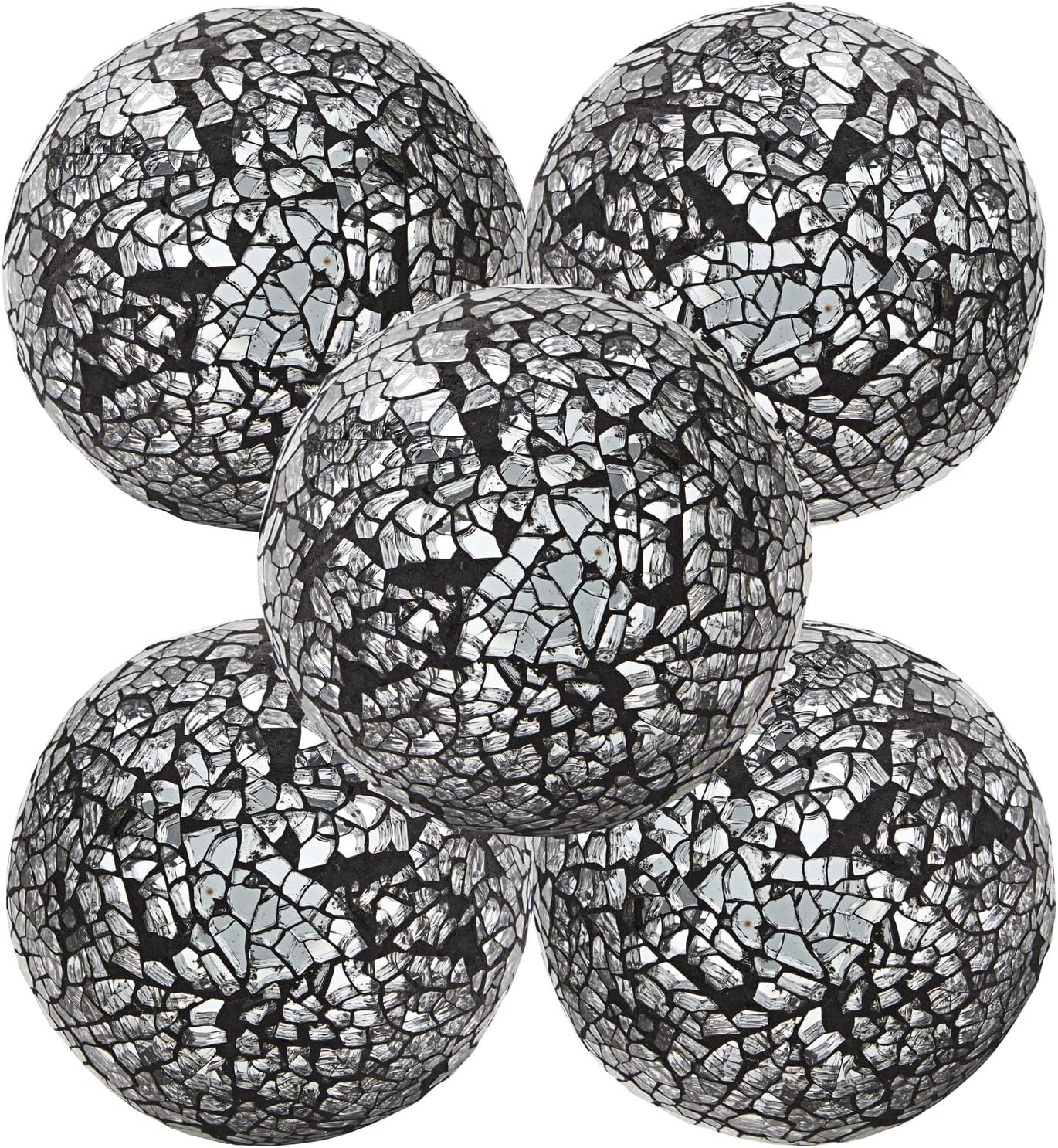 Juvale 5 Pack Black Decorative Balls for Centerpiece Bowls, 3Inch Mosaic Glass