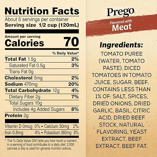 Vista 157 de Prego Salsa italiana de carne de salchicha y ajo, tarro de 23.5 onzas (caja de 12)