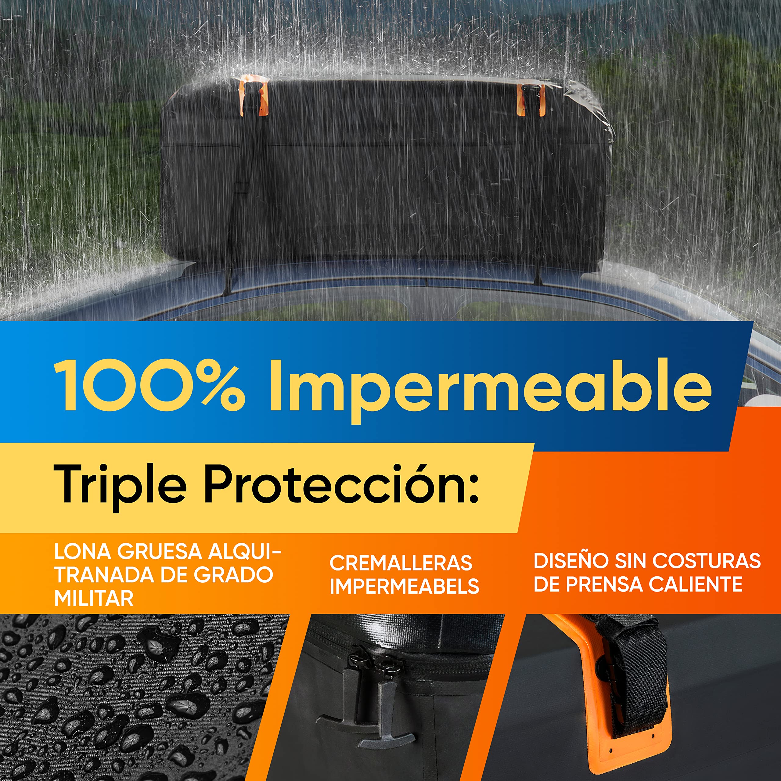 Rhino Bagmate Bolsa De Techo XL 540L (19 Pies Cúbicos). Protección UV 100% Impermeable. Cofre Techo Coche Extremadamente Duradero para Todos Los Coches con Techo