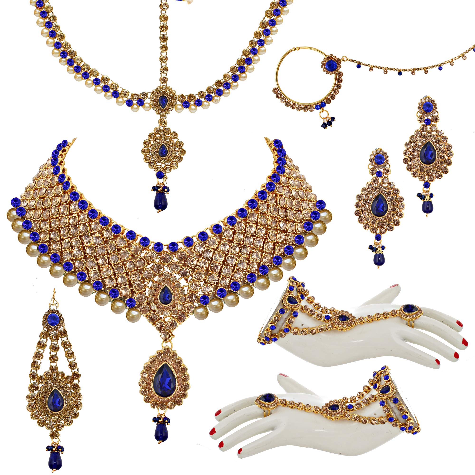 Lucky Jewellery Bridal Dulhan Designer 18k Gold Plated Gold Blue Color Pearl Stone Set 8 pcs. for Women & Girls (3630-IZS-1611SM-LCT-B) (B08CB54V48) Amazon Price History, Amazon Price Tracker