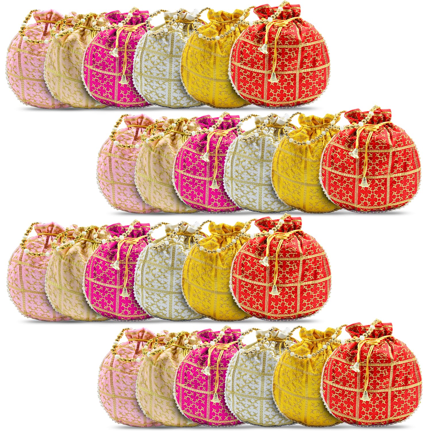 Women Potli Bags | Checkered and Zari Embroidered Silk Potli | Traditional Shagun Return Gifts Potli for Mehandi, Haldi, Baby Shower, Wedding, Sangeet-image-39
