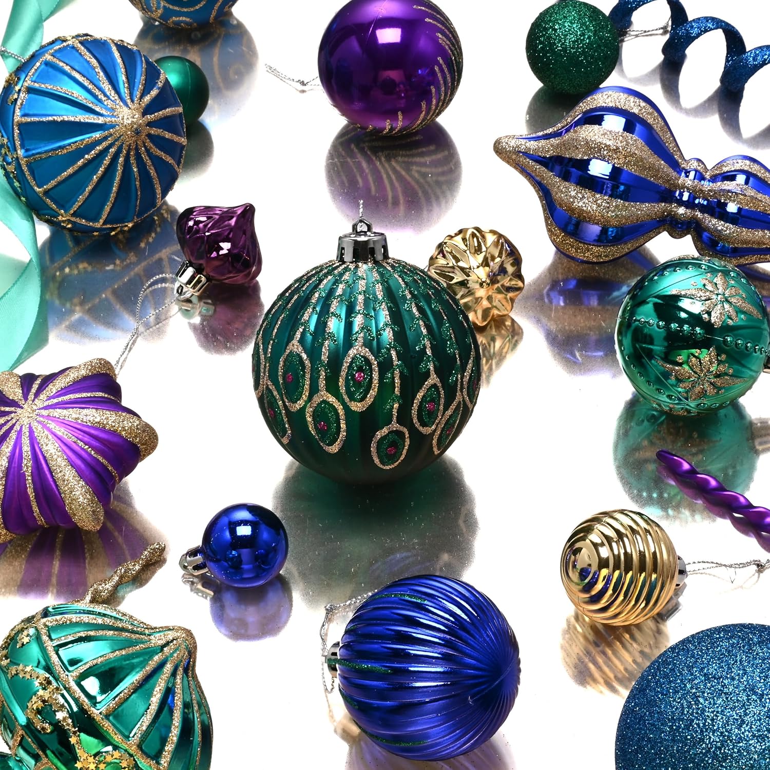 Valery Madelyn Christmas Ball Ornaments, 120ct Peacock Blue Purple Green Shatterproof Christmas Tree Decorations Set, Decorative Hanging Ornaments Bulk for Xmas Holiday Party Decor