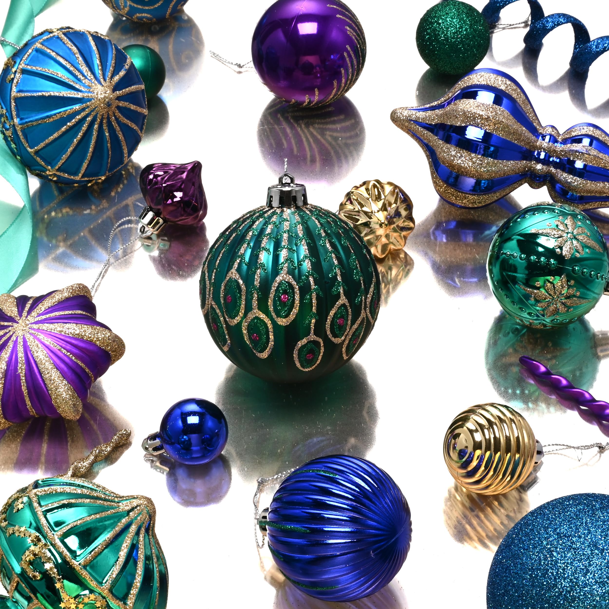 Valery Madelyn Lot de 120 Boules de Noël incassables à Suspendre pour Sapin de Noël, Bleu Paon, Violet, Vert