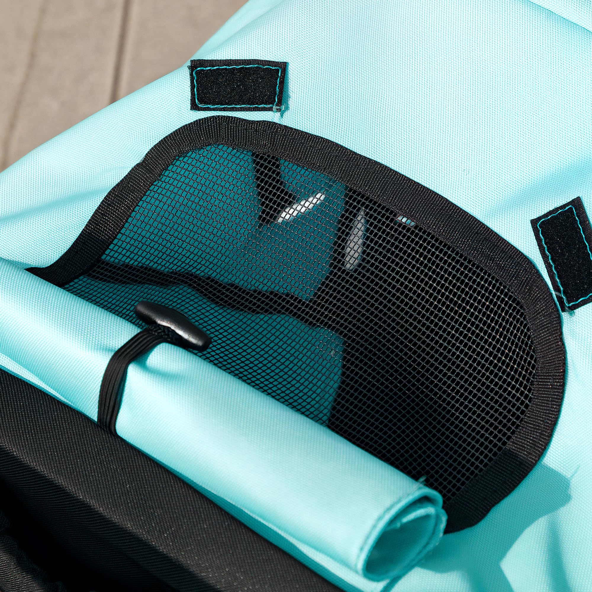 PawHut Carrito para perros y gatos, plegable, para perros pequeños y gatos de hasta 10 kg, con 3 ruedas de goma grandes, cojín para ventanas de red, cesta de almacenamiento con correa de seguridad