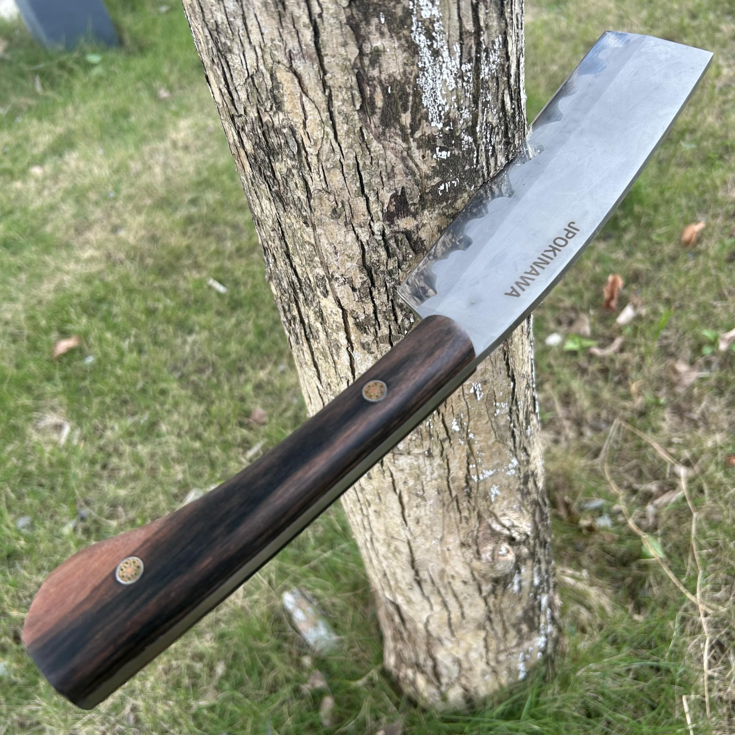 34,5cm【Handgefertigte Machete】 Japanische Tradition NATA, Klinge aus 60HRC Kohlenstoffstahl, Griff aus Ebenholz, mit Scheide aus Rindsleder