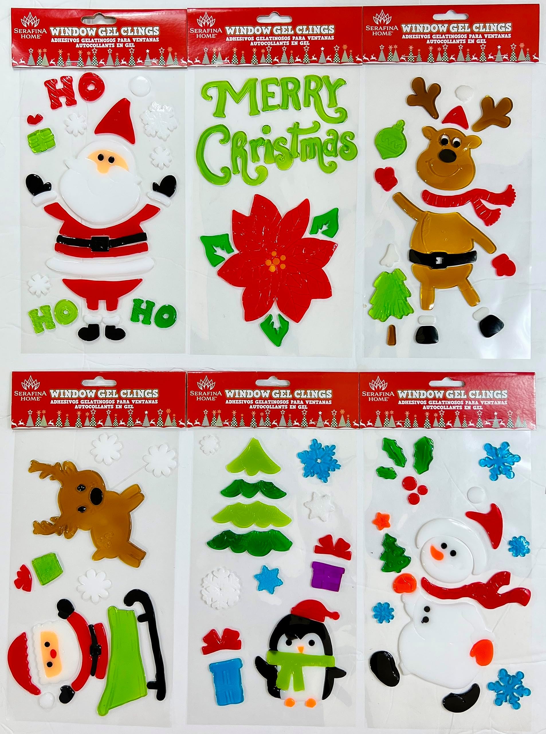 6pcs Christmas Gel Window Clings,Xmas Santa Claus