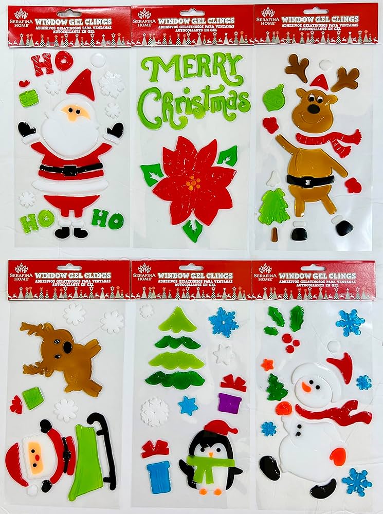 ❤️ラスト１点❤️ クリスマス 窓用 ステッカー 6枚 サンタクロースのシール Amazon.co.jp: クリスマスジェルステッカー窓と鏡用 - 6枚の冬の