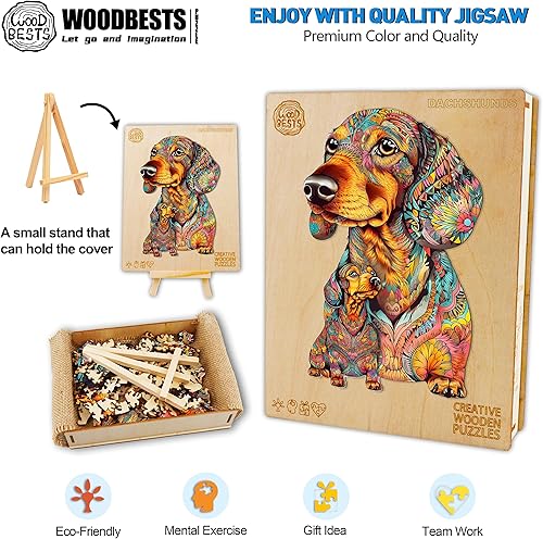 Miniatura 3 de WOODBESTS Rompecabezas de madera para adultos, rompecabezas de perro salchicha (S, 100 piezas, 8.6 x 7.2 pulgadas), hermosa caja de madera,