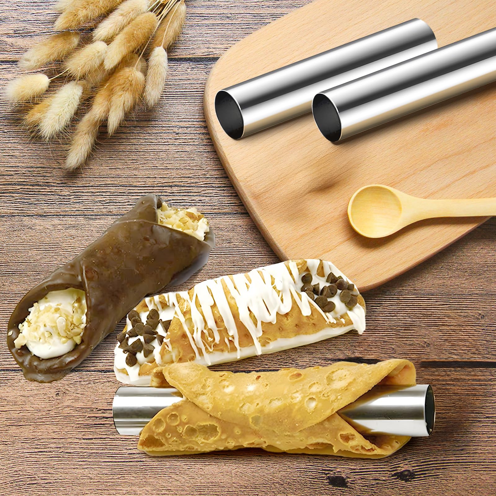 Stampo Per Cannoli In Acciaio Inox – 15 Tubi Da 12 Cm Con Spazzola – Forma Per Cialde, Coni Gelato, Cannoli Siciliani