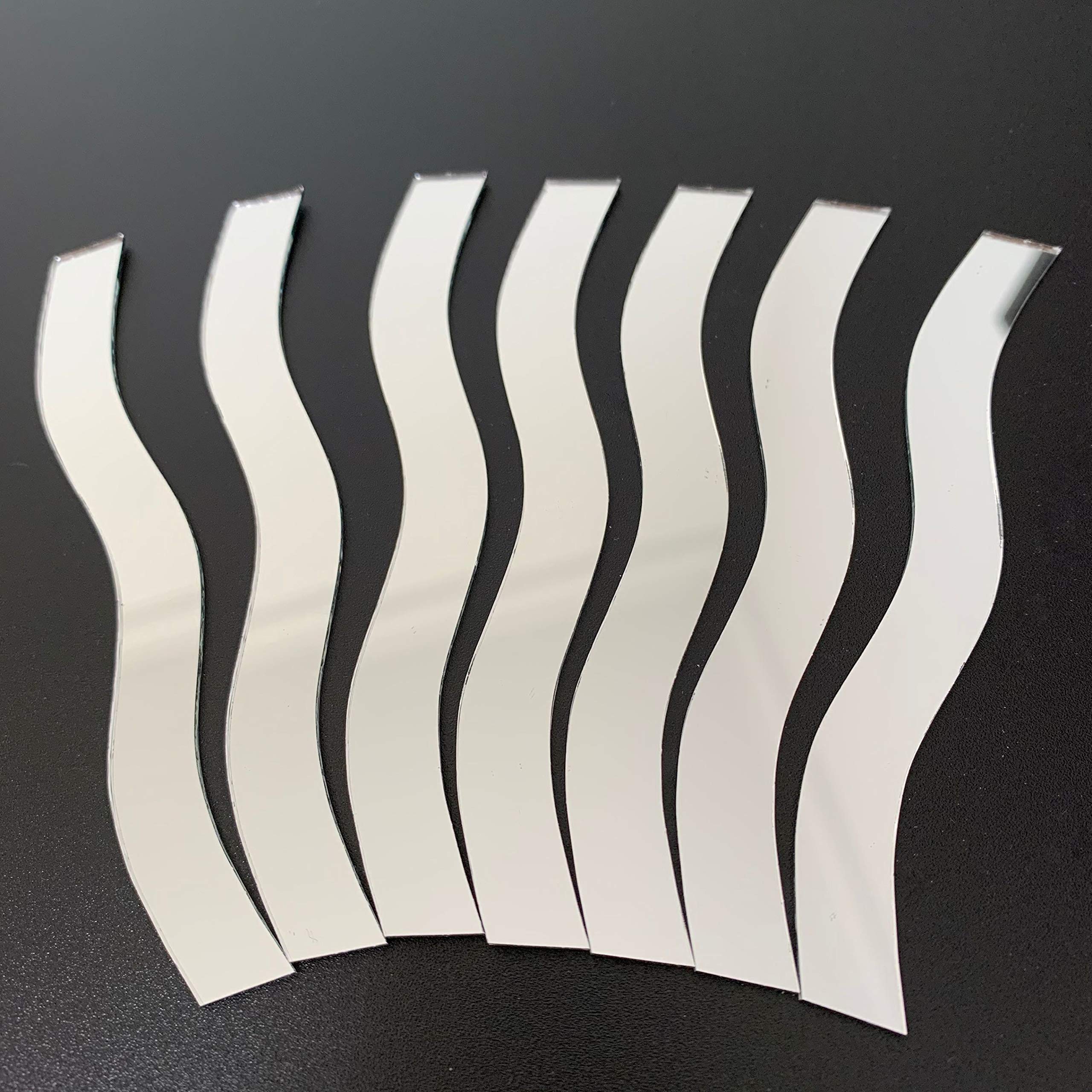 NUO RUI 50 Pcs 3/8’’ x 4’’ Wavy Rectangle Mirror Mosaic Tile for Art Craft Projects