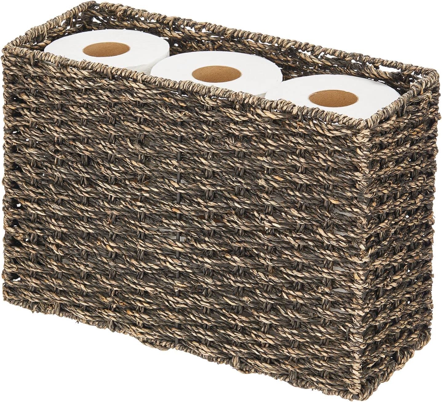 mDesign Rustic Farmhouse Woven Seagrass Toilet Paper Holder Basket Large Storage Organizer
