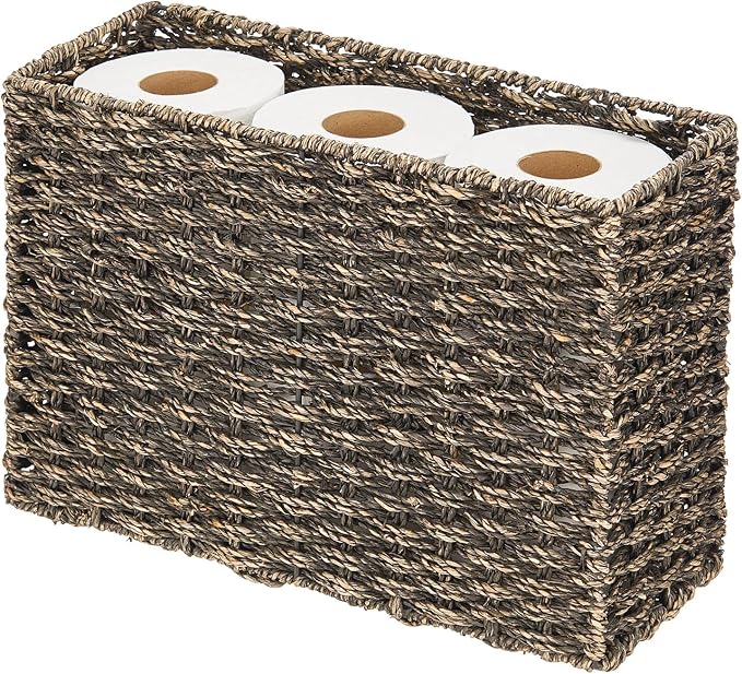 mDesign Rustic Farmhouse Woven Seagrass Toilet Paper Holder Basket