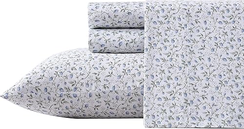Laura Ashley Home - Juego de sábanas de algodón satinado suave, elegante, suave y transpirable