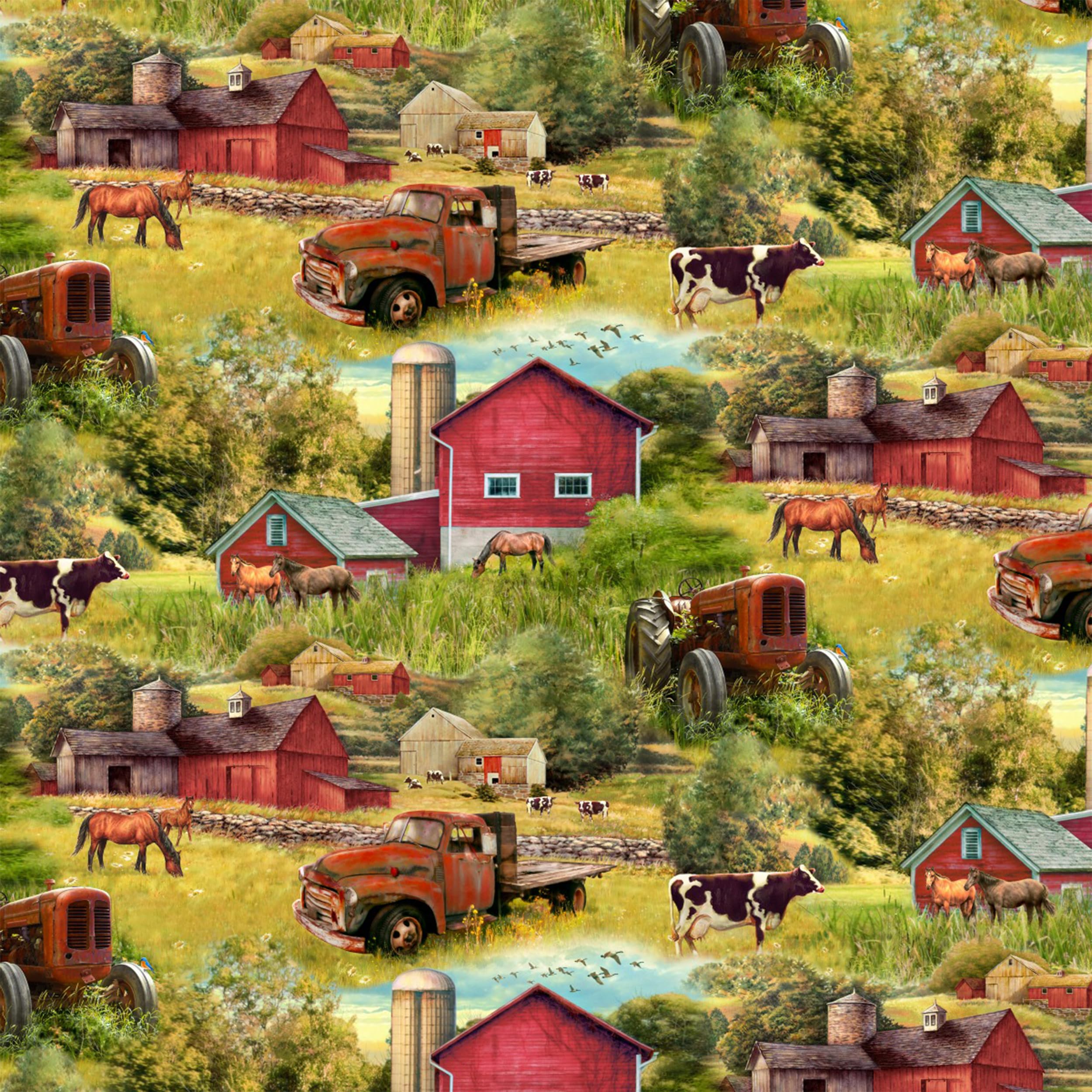 Farm Life Cotton Fabric by The Yard, 1 Yard Precuts