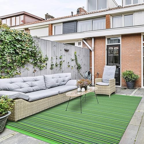 Green Decore Alfombra de plástico reversible, resistente a las manchas y a la decoloración, para patio al aire libre (8 x 10 pies, color verde