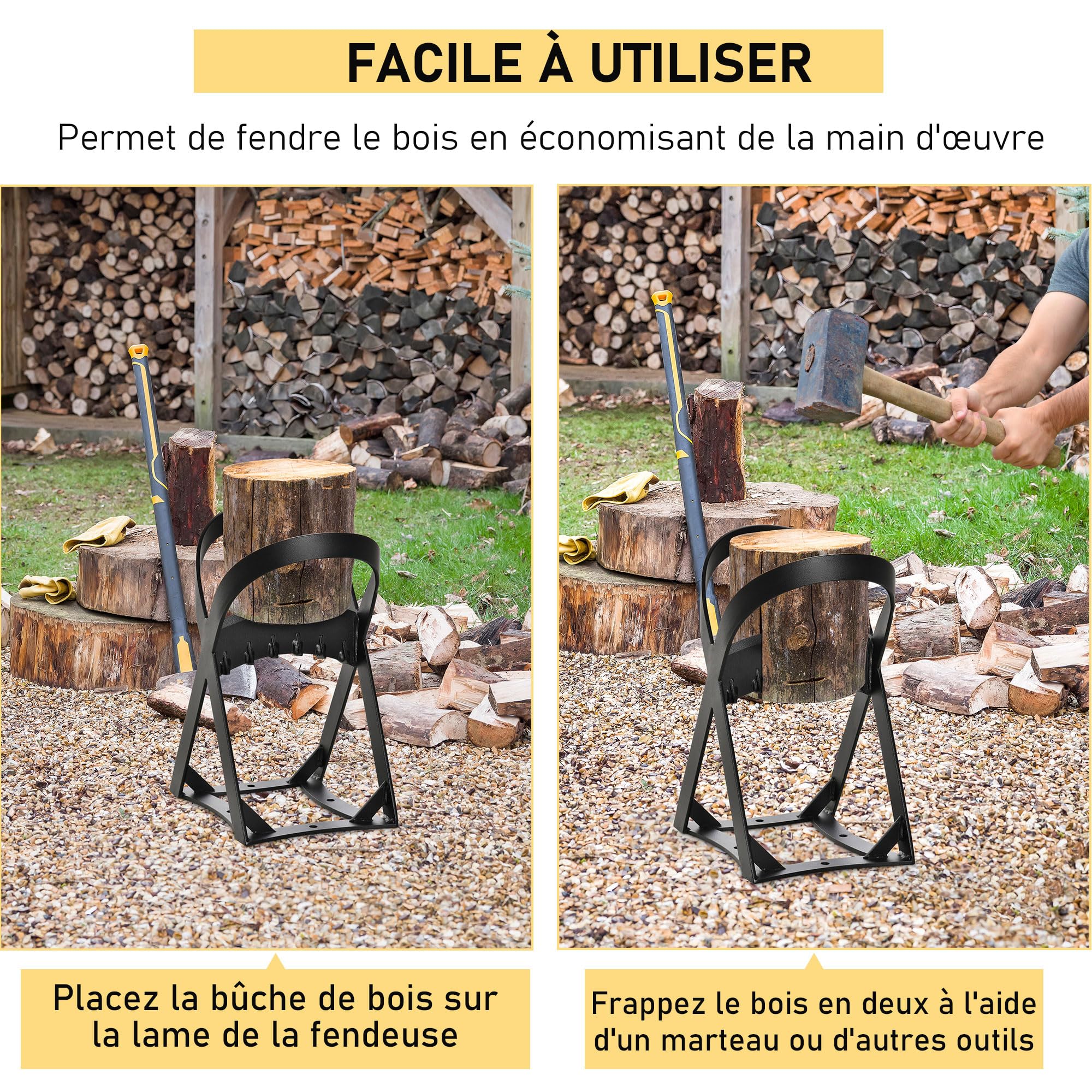 Outsunny Fendeur de bois de chauffage fendeuse à bois manuelle en acier 24,4 x 20,8 x 37,4 cm noir