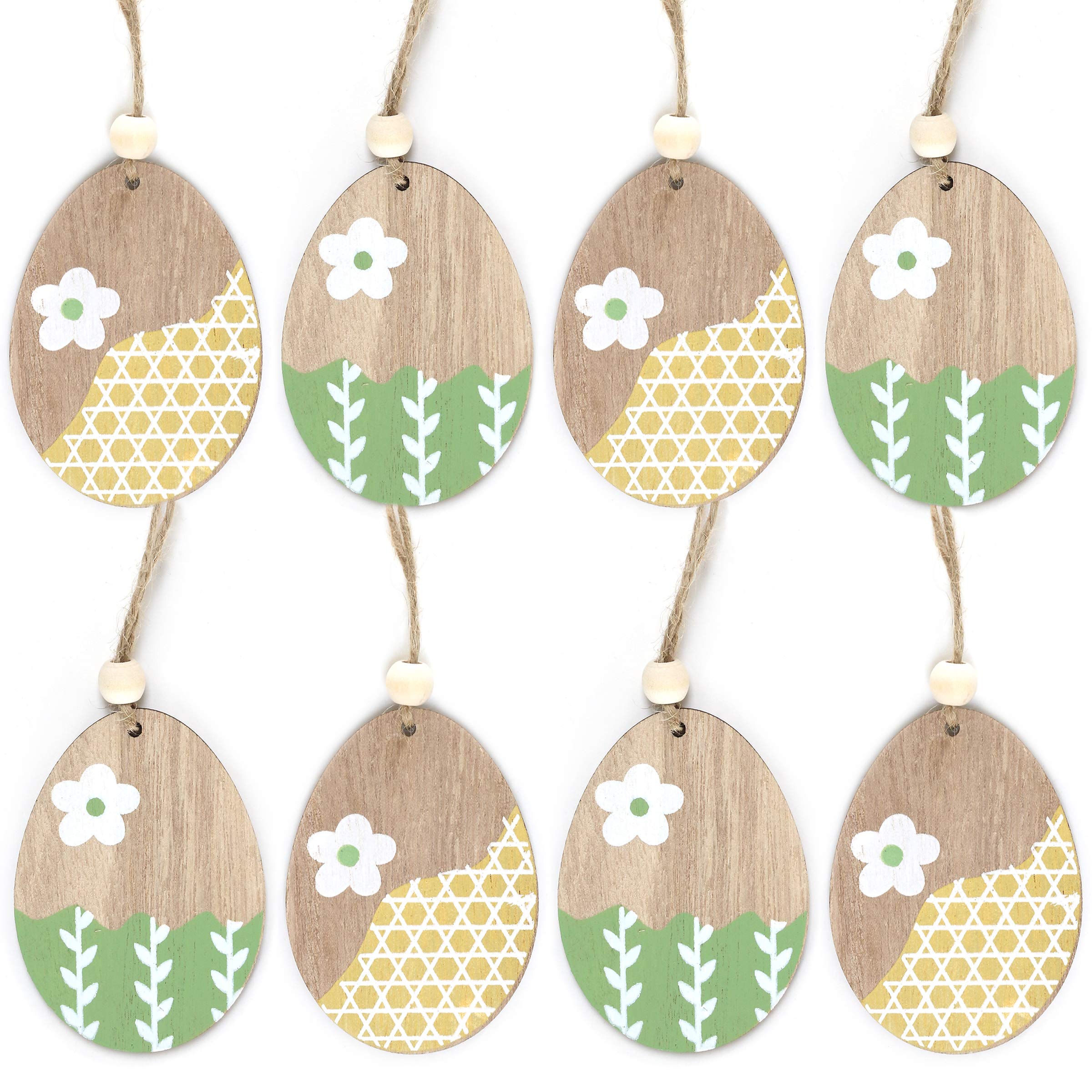 By Robelli 8Pc Natural Layer Flower Eggs (80Mm) 8Pc Easter Bonnet Wooden Shabby Chic Hanging Decoration Sets - Fun Chick, Bunny, Rabbit, Egg Designs (8Pc Natural Layer Flower Eggs (80Mm))
