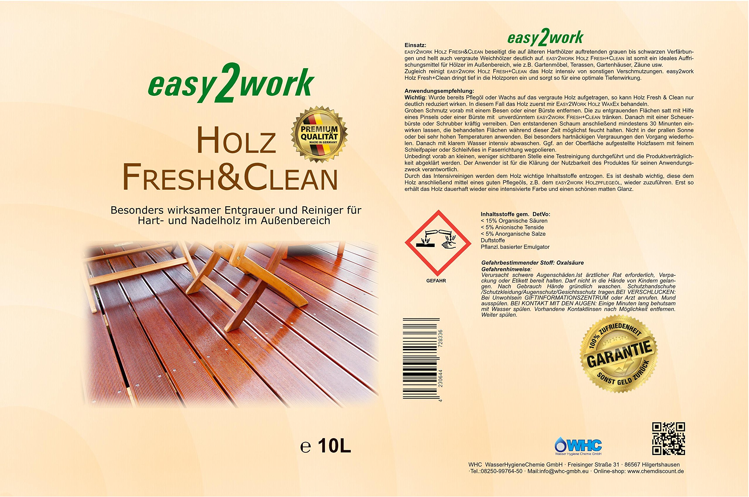 10Liter (2x5Liter) easy2work Holz Fresh&Clean: Holzentgrauer und Holzreiniger, mit Zufriedenheitsgarantie