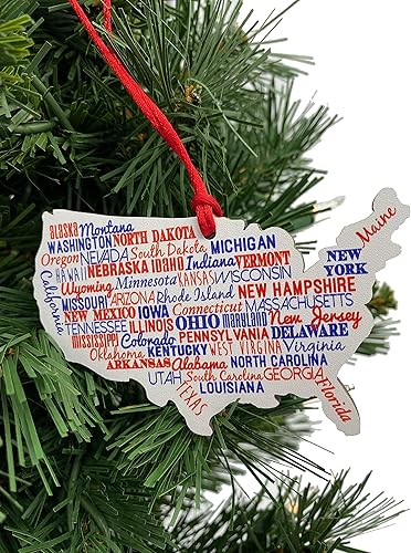 Miniatura 3 de Adorno de madera de Estados Unidos estilo mapa de Navidad con nombres de Estados Unidos, 4 pulgadas
