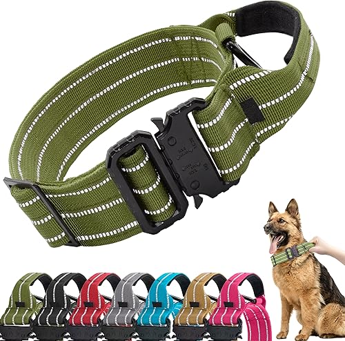 Collar táctico para perro, collar ajustable de nailon reflectante para perro con mango de control, hebilla de metal resistente para perros medianos