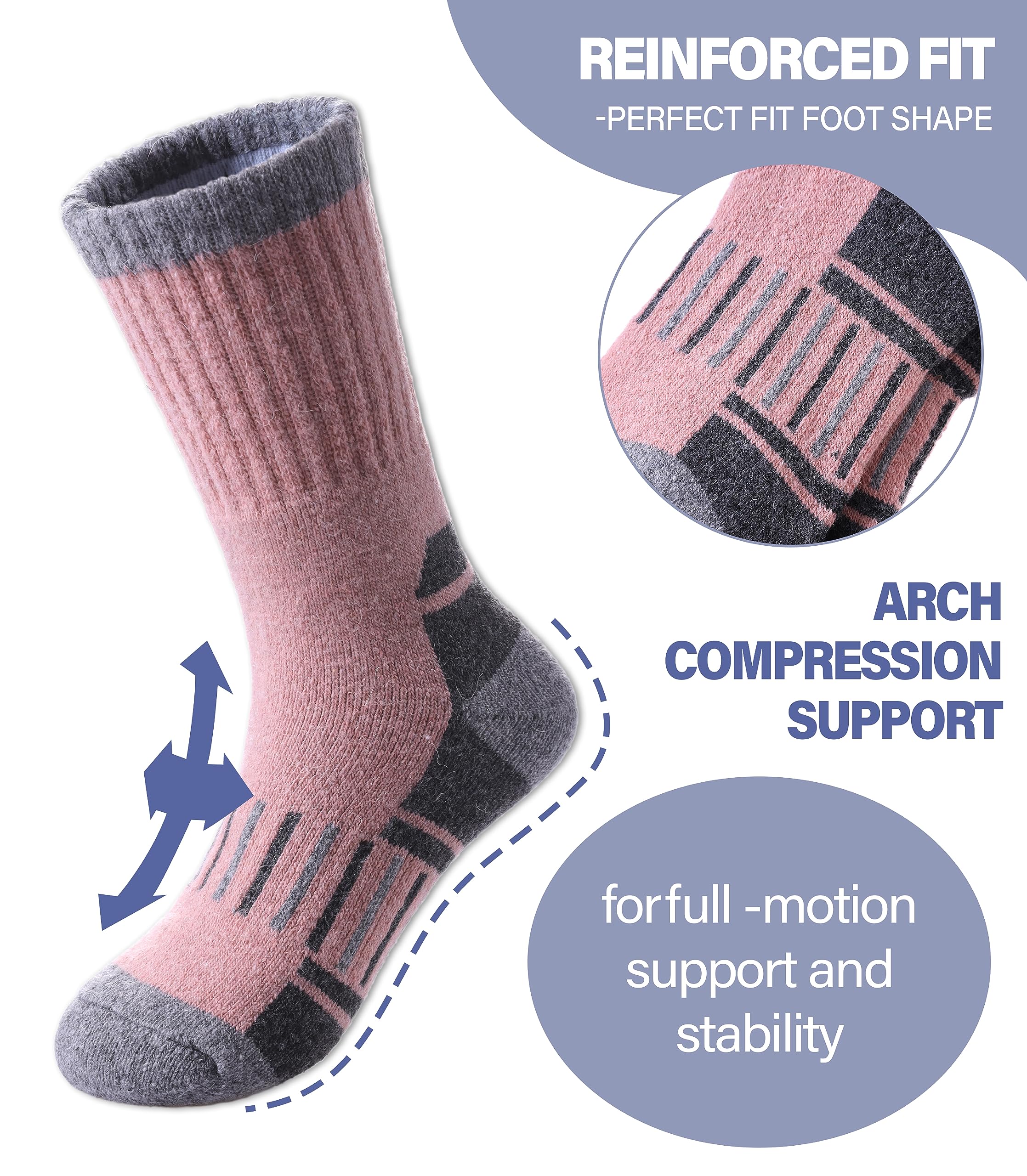 Calcetines de senderismo de lana merino para niños y niñas, calcetines cálidos de invierno con almohadilla térmica gruesa, regalo de 6 pares